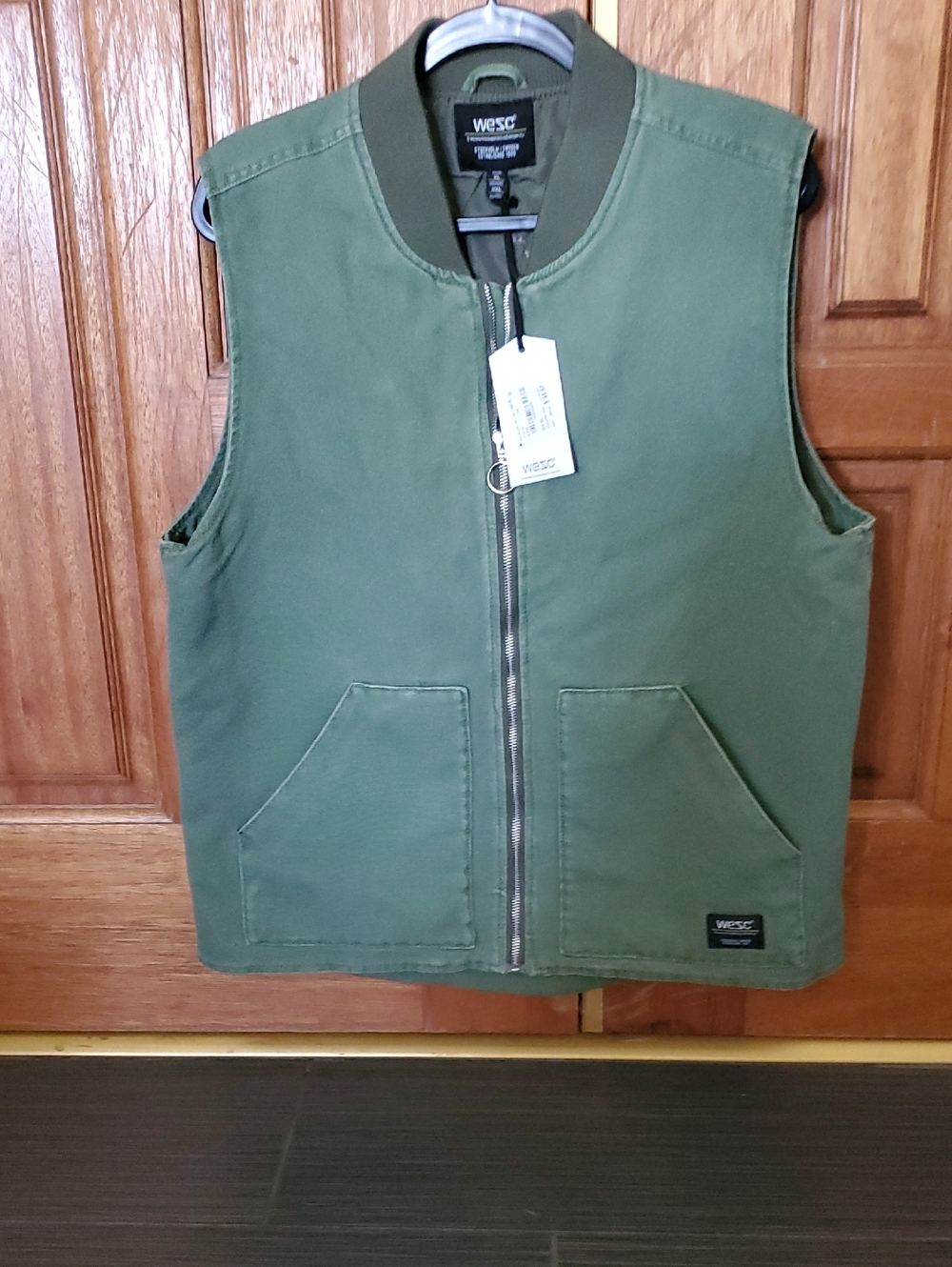 WESC Olive Green Men's Zip-Up Utility Vest